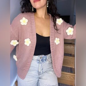 Floral Pattern Open Front Cardigan, Casual /Long Sleeve /For Fall & Winter /CUTE